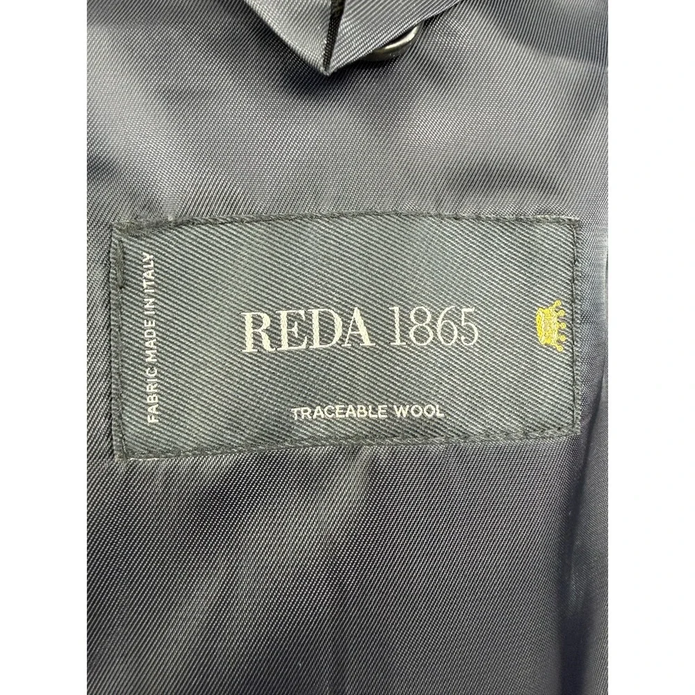 Windowpane Reda 1865 Wool 2‎ Piece Suit 48L/43L Blue Black Modern Fit